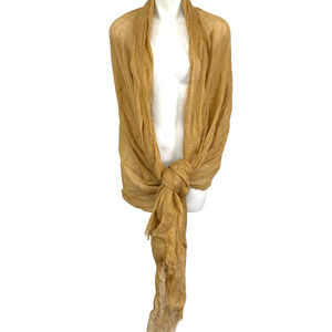 Zara Striped Scarf Wrap 100% Linen Versitle Womens Sheer Tan /White 40" x 82"